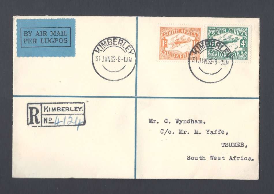 Union of SA - 2nd Airmail issue - First flight cover to Tsumeb SWA - Superb!