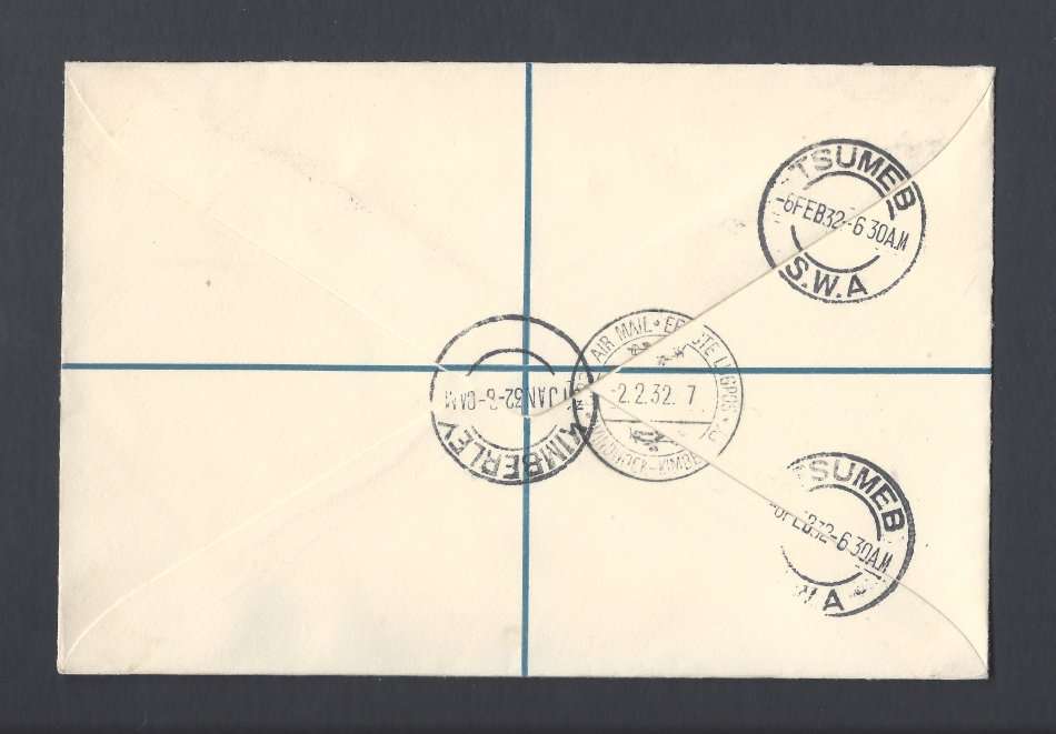 Union of SA - 2nd Airmail issue - First flight cover to Tsumeb SWA - Superb!