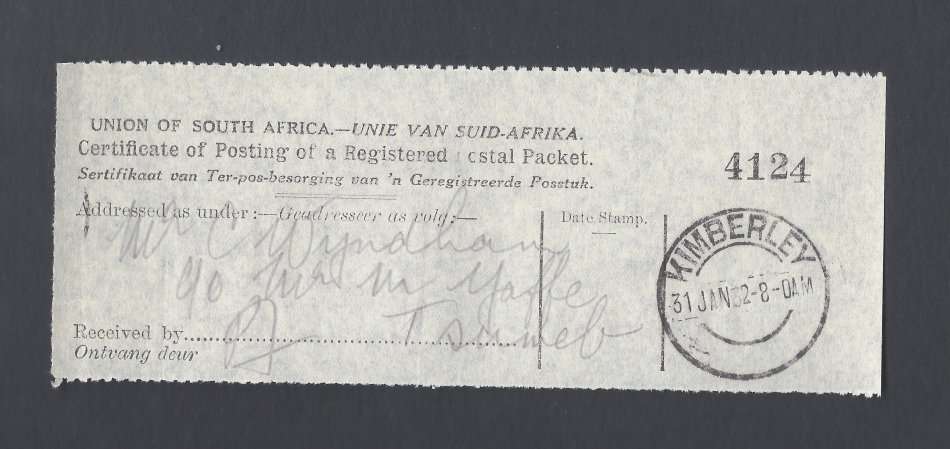 Union of SA - 2nd Airmail issue - First flight cover to Tsumeb SWA - Superb!