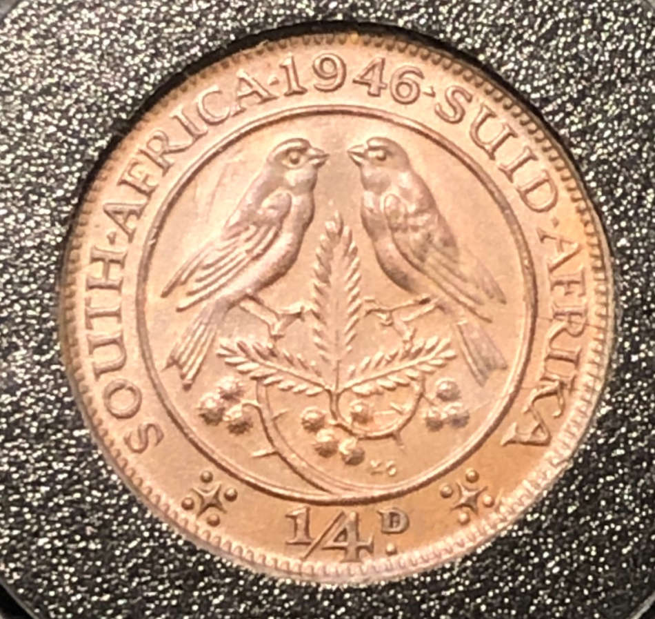 Union of SA 1946 1/4d high grade in complimentary Air-Tite coin capsule