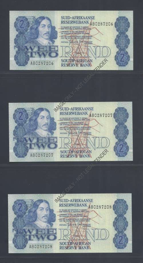 RSA 1983 GPC de Kock 2 Rand AB prefix - Set of three notes with sequential serial numbers