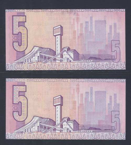 RSA 1989 GPC de Kock Third Issue Set of R5 notes with AA and AB prefix - UNC