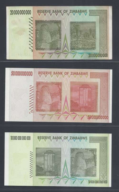 Zimbabwe 2008 Set of 9 hyperinflation notes Z$1 BILLION to Z$100 TRILLION!