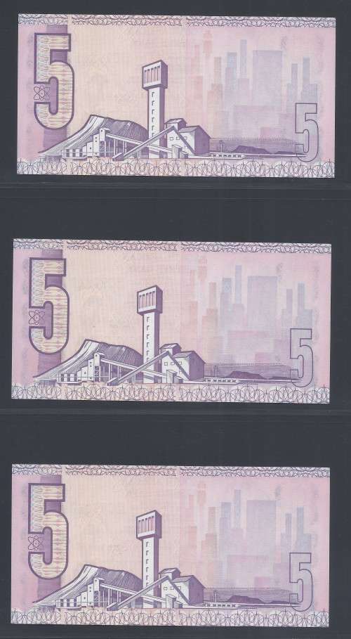 RSA 1981 GPC de Kock Second Issue R5 THREE consecutive notes - UNC