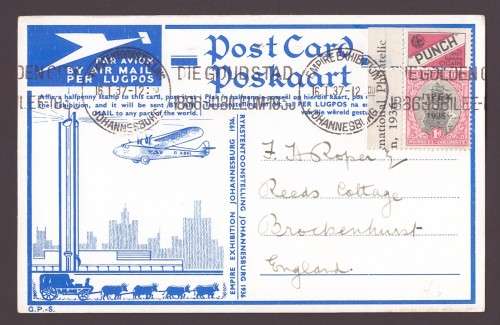Union of South Africa 1937 Empite Exhibition Illustrated Rand Airport Postcard
