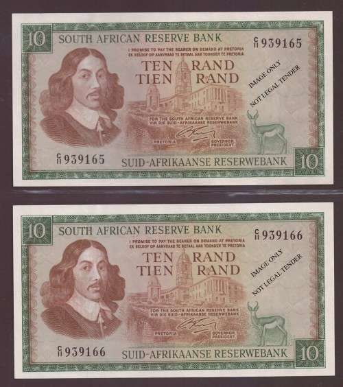 RSA 1966 Rissik Second Issue R10 - Set of 2 sequential notes - Scarce!