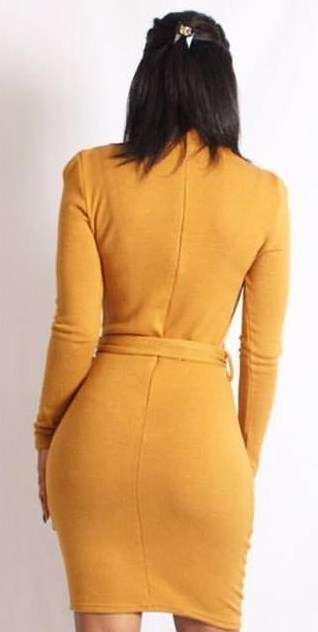 Mustard Belted Bodycon Dress