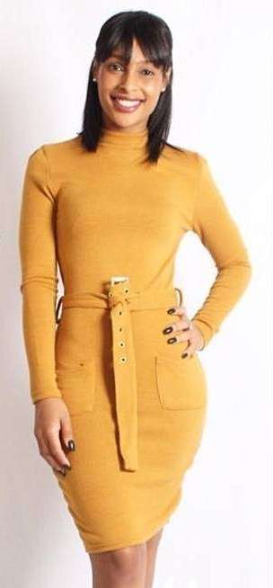 Mustard Belted Bodycon Dress