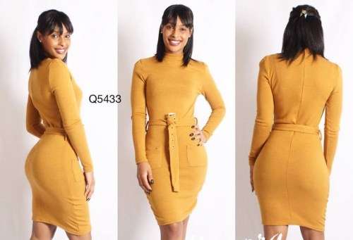 Mustard Belted Bodycon Dress