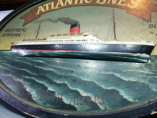 Impressive!!! Very Large and heavy Vintage 3D Atlantic Lines Steamboat Sign