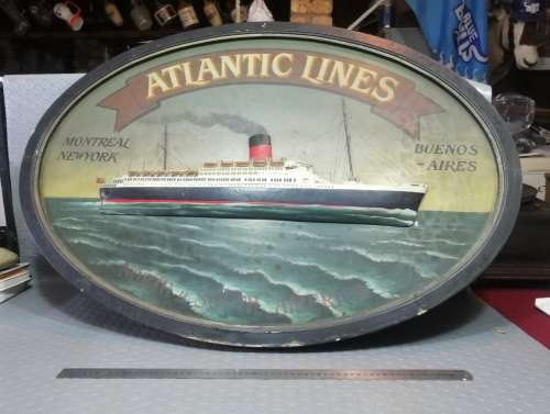 Impressive!!! Very Large and heavy Vintage 3D Atlantic Lines Steamboat Sign