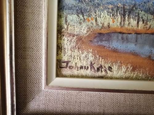 ORIGINAL OIL PAINTING. Bushveld Scene by well known S A Artist Johan Kotze (400mm x 270mm)