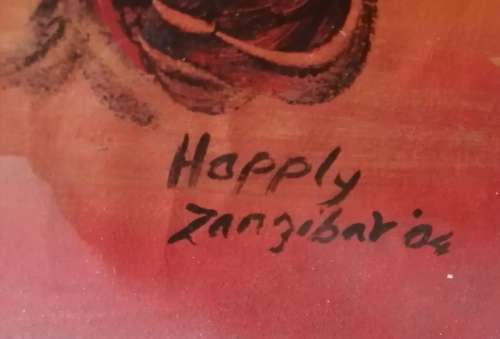 Original Very Large Happily Zanzibar Art Deco Artwork in a Floating Glass Frame