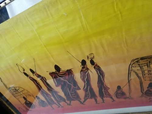 Original Very Large Happily Zanzibar Art Deco Artwork in a Floating Glass Frame