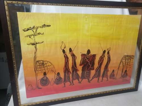 Original Very Large Happily Zanzibar Art Deco Artwork in a Floating Glass Frame