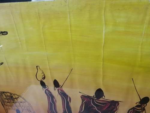 Original Very Large Happily Zanzibar Art Deco Artwork in a Floating Glass Frame