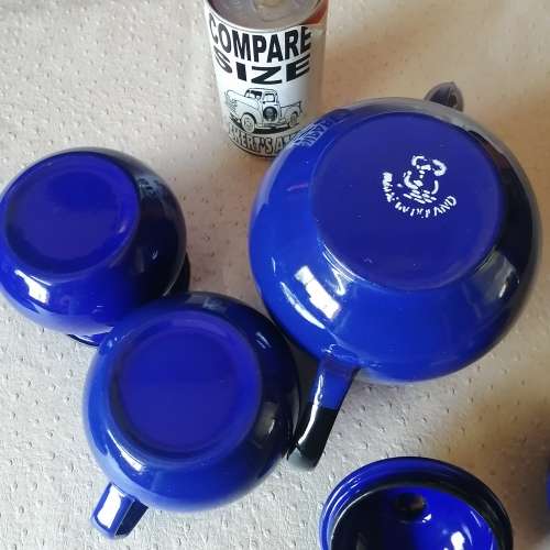 Very Beautiful Vintage Blue Enamel Tea Set - Unused