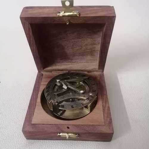 Vintage Maritime Solid Brass Sundial Compass in Box