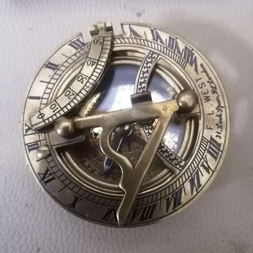 Vintage Maritime Solid Brass Sundial Compass in Box