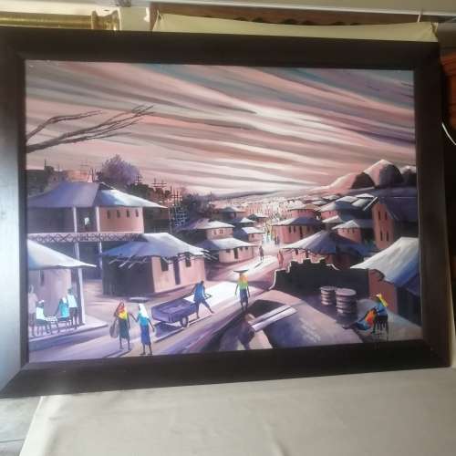 Massive Original Oil on Board Signed by Well Known Africa Artist Innocent Okolocha