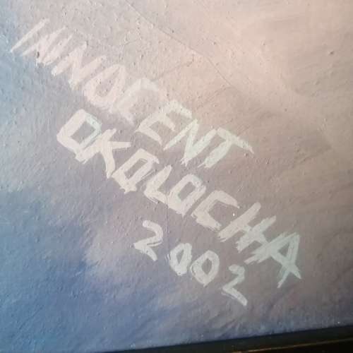 Massive Original Oil on Board Signed by Well Known Africa Artist Innocent Okolocha