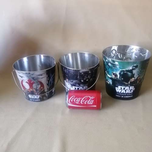 Three Different Collectors Star Wars Metal Popcorn Buckets