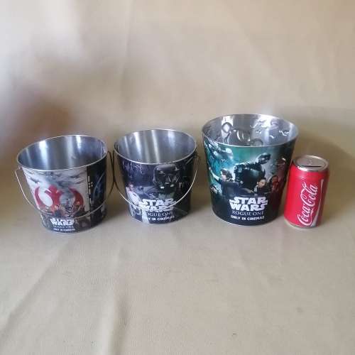 Three Different Collectors Star Wars Metal Popcorn Buckets