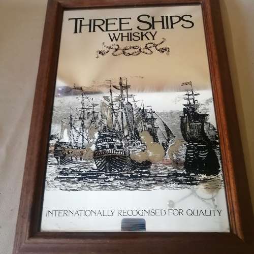Stunning Large Three Ships Whiskey Bar Mirror