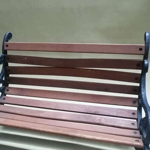Vintage 80s Mini Park Bench, Cast Iron & Wood - 1 of 3