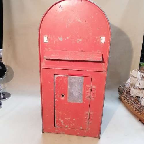 VERY LARGE VINTAGE RED POST OFFICE BOX WITH LOCK AND KEY