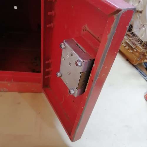 VERY LARGE VINTAGE RED POST OFFICE BOX WITH LOCK AND KEY