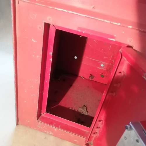 VERY LARGE VINTAGE RED POST OFFICE BOX WITH LOCK AND KEY