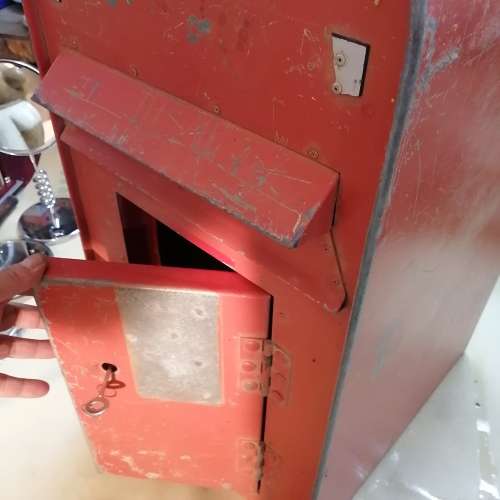 VERY LARGE VINTAGE RED POST OFFICE BOX WITH LOCK AND KEY