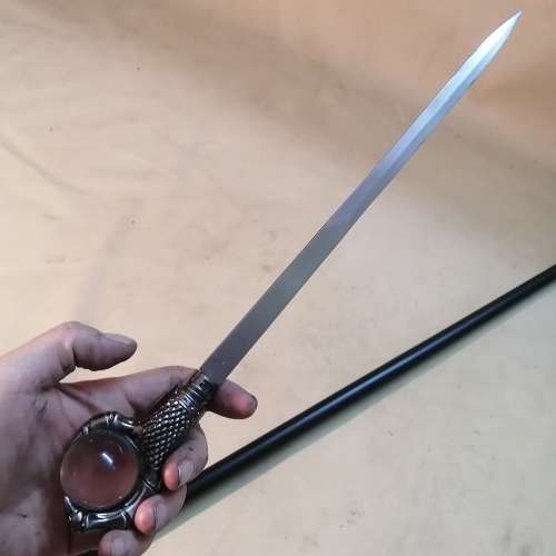STUNNING HIDDEN SWORD METAL WALKING STICK WITH EAGLE CLAW CLUTCHING A CRYSTAL BALL