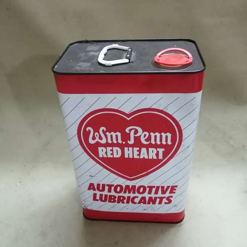 VINTAGE WM PENN RED HEART 5LT GEAR OIL TIN - SEALED AND FULL