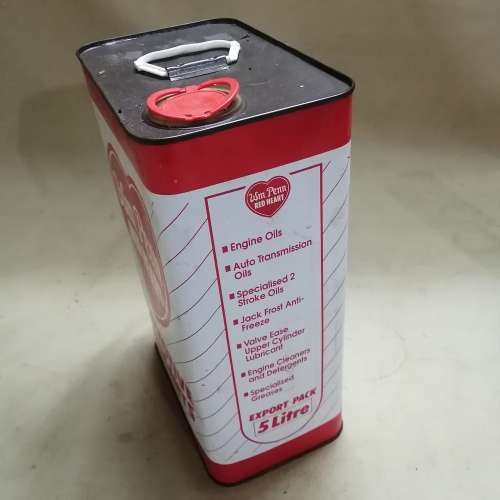 VINTAGE WM PENN RED HEART 5LT GEAR OIL TIN - SEALED AND FULL