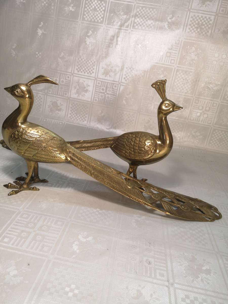 RARE PAIR OF VERY LARGE REGENCY BRASS PEACOCKS