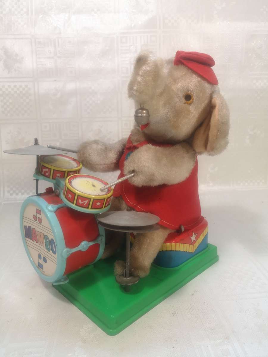 1950`S MAMBO THE JOLLY DRUMMING ELEPHANT TIN TOY - JAPAN
