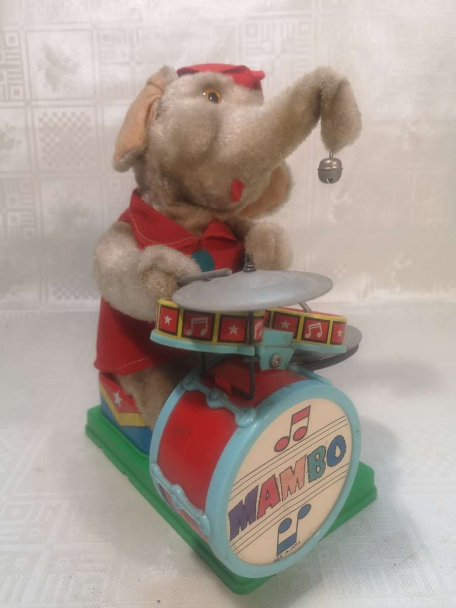 1950`S MAMBO THE JOLLY DRUMMING ELEPHANT TIN TOY - JAPAN