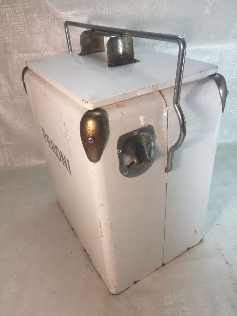 Magnificent Vintage Steel Peroni Italy Cooler Box With Opener