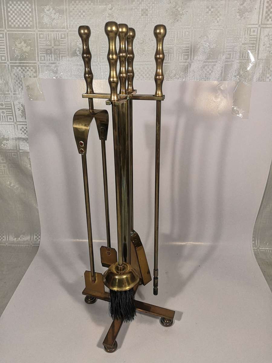 Made in England Antique Fireplace Solid Brass 4Pcs Tools Set with Stand - 600mm