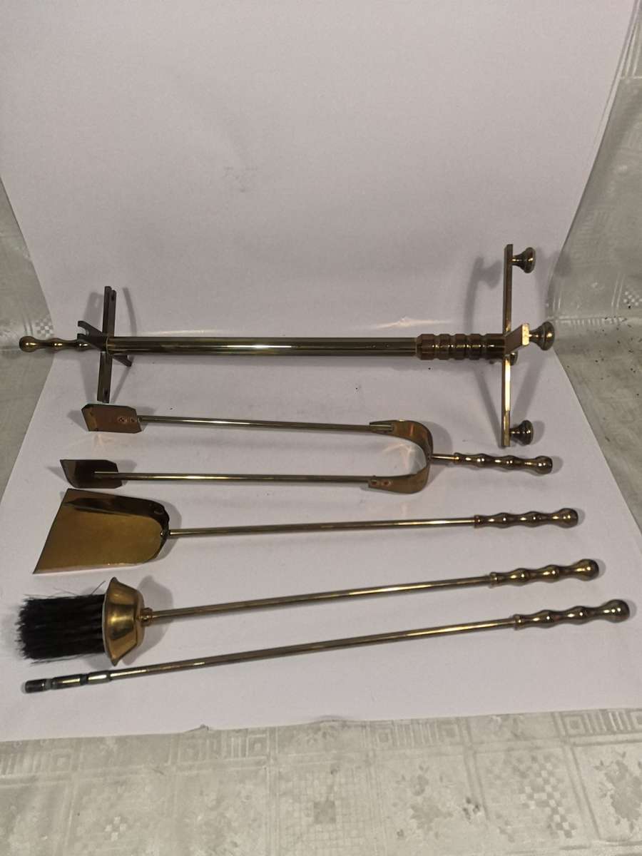 Made in England Antique Fireplace Solid Brass 4Pcs Tools Set with Stand - 600mm