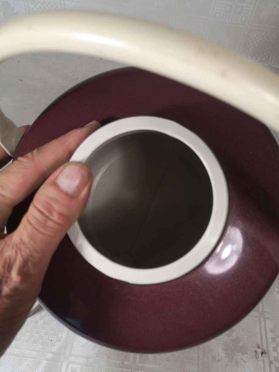 Vintage Coleman Steel belt 1 Gallon Maroon/White Cooler Jug with Cup & Spout - NICE UNUSED CONDITION