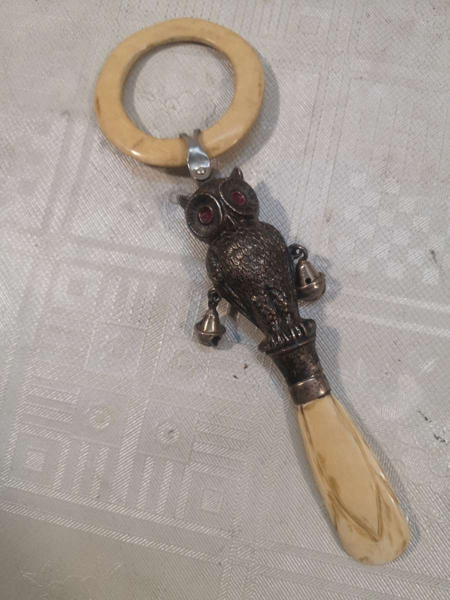 Antique Silver Owl Form Babys Rattle Probably Crisford & Norris A/F