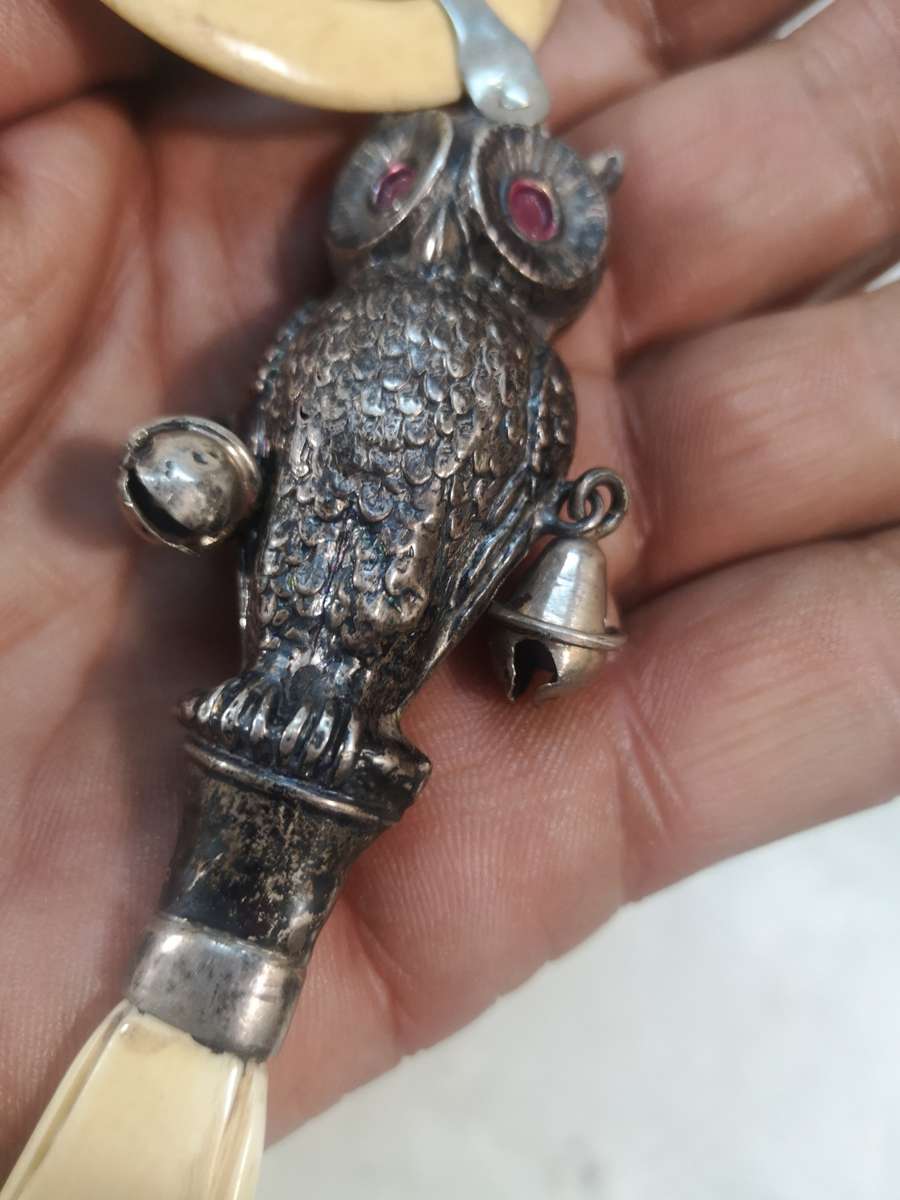 Antique Silver Owl Form Babys Rattle Probably Crisford & Norris A/F