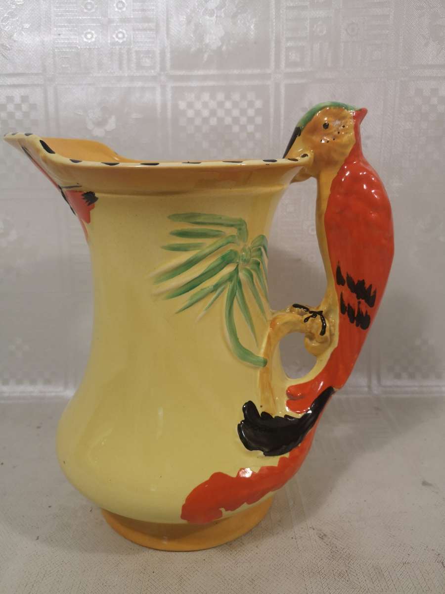 RARE Burleigh Ware Pottery Art Deco Parrot Handled Pitcher 200mm