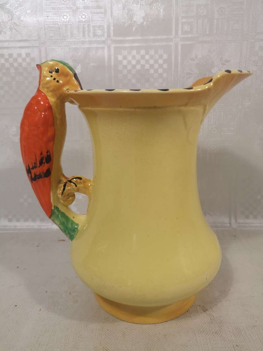 RARE Burleigh Ware Pottery Art Deco Parrot Handled Pitcher 200mm
