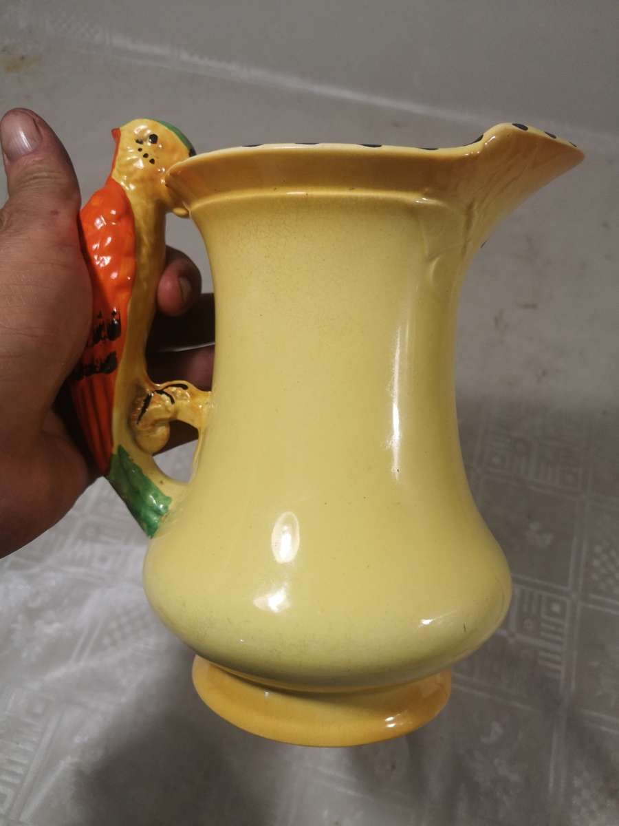 RARE Burleigh Ware Pottery Art Deco Parrot Handled Pitcher 200mm