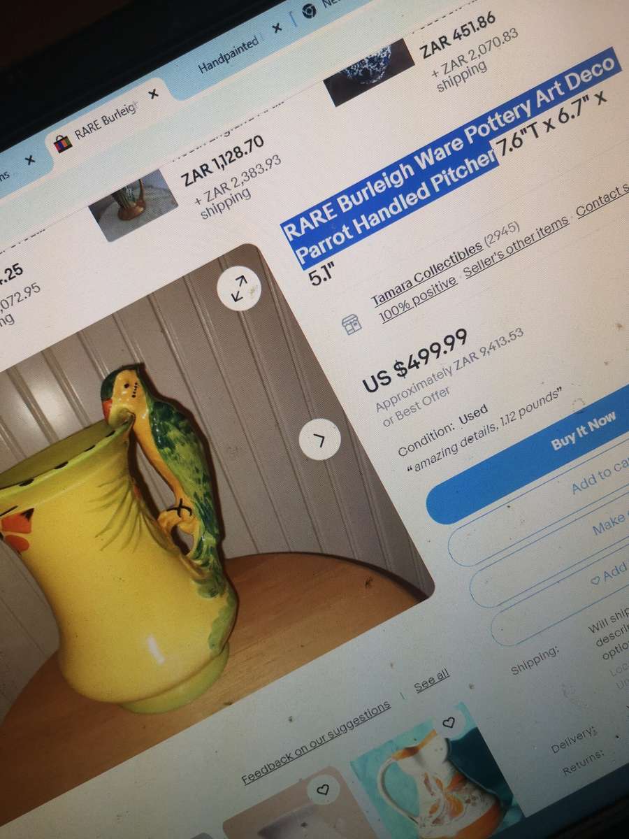 RARE Burleigh Ware Pottery Art Deco Parrot Handled Pitcher 200mm