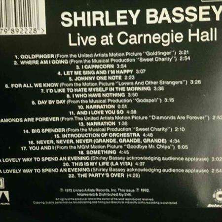 Shirley Bassey:Live at Carnegie Hall : CD